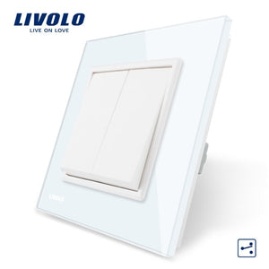 Livolo  EU standard Luxury White/Black Crystal Glass Panel, Two Gangs,2 Way