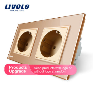Livolo EU Standard Wall Power Socket, 4colors Crystal Glass Panel