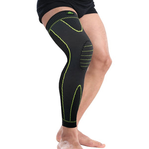 Hot elastic yellow-green stripe sports lengthen knee pad leg sleeve non-slip