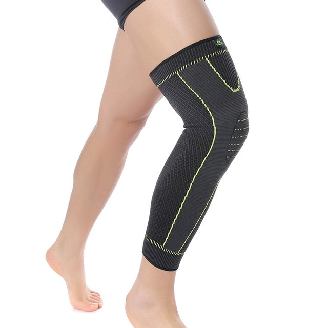 Hot elastic yellow-green stripe sports lengthen knee pad leg sleeve non-slip