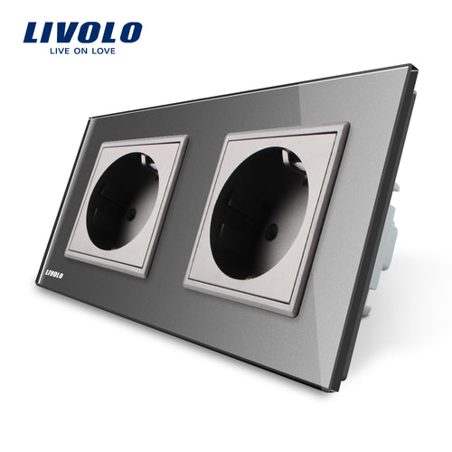 Livolo EU Standard double Wall Power Socket, 4colors Crystal Glass frame,  16A