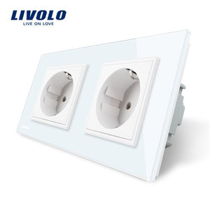Livolo EU Standard double Wall Power Socket, 4colors Crystal Glass frame,  16A