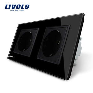 Livolo EU Standard double Wall Power Socket, 4colors Crystal Glass frame,  16A