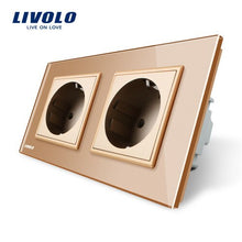 Laden Sie das Bild in den Galerie-Viewer, Livolo EU Standard double Wall Power Socket, 4colors Crystal Glass frame,  16A