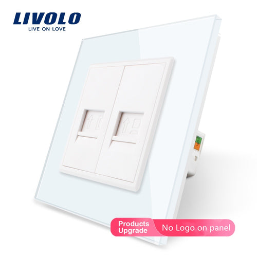 Livolo Manufacture7colors Crystal Glass Panel,2 Gangs Wall Tel and Com Socket