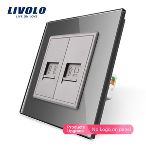 Livolo Manufacture7colors Crystal Glass Panel,2 Gangs Wall Tel and Com Socket