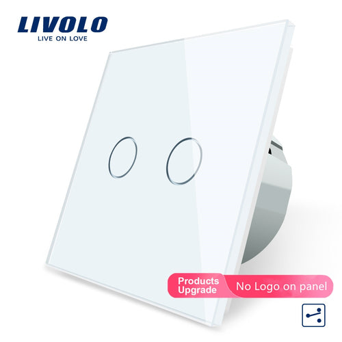 Livolo EU Standard Touch Switch, 2Gang 2Way Control, 7colors Crystal Glass Panel