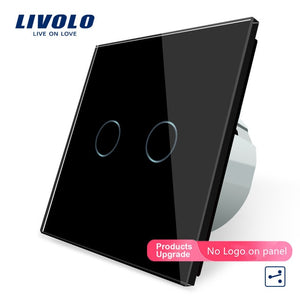 Livolo EU Standard Touch Switch, 2Gang 2Way Control, 7colors Crystal Glass Panel