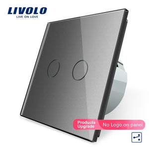 Livolo EU Standard Touch Switch, 2Gang 2Way Control, 7colors Crystal Glass Panel