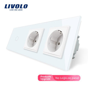Livolo EU Standard New Power Socket, AC 220~250V,Crystal Glass Outlet Panel, 2Gang