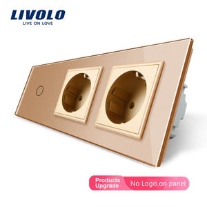 Livolo EU Standard New Power Socket, AC 220~250V,Crystal Glass Outlet Panel, 2Gang