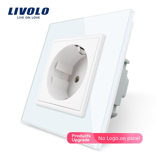 Livolo EU Standard Power Socket, White Crystal Glass Panel, AC 110~250V 16A