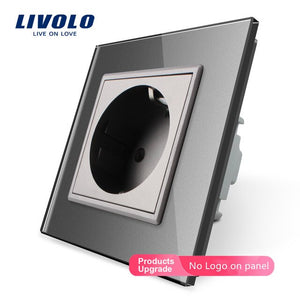 Livolo EU Standard Power Socket, White Crystal Glass Panel, AC 110~250V 16A