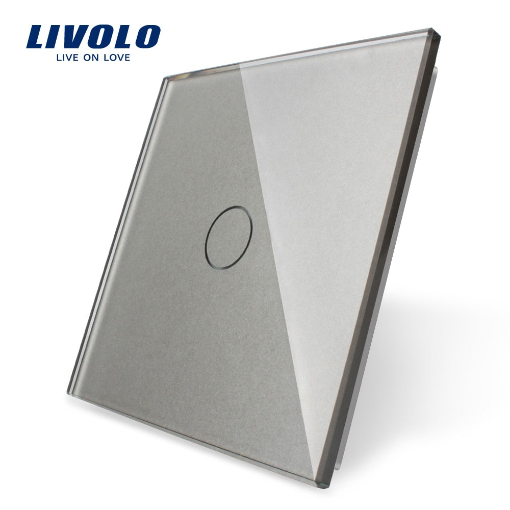 Livolo Luxury White Pearl Crystal Glass, EU standard, Single Glass Panel 1 Gang Wall Touch Switch