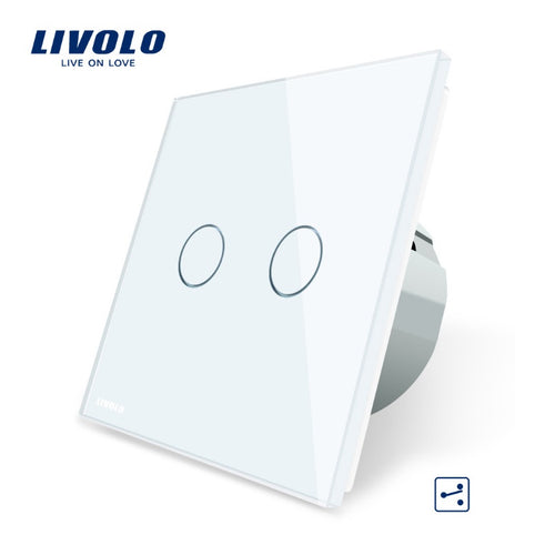 Livolo EU Standard Touch Switch, 2 Gang 2 Way Control,Crystal Glass Panel