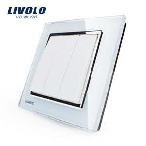Livolo New Push Button Switch,Crystal Glass Panel,  Wall Light 3 Gang 1 Way