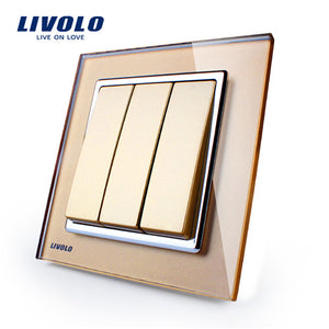 Livolo New Push Button Switch,Crystal Glass Panel,  Wall Light 3 Gang 1 Way