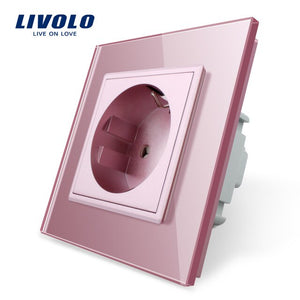 Livolo EU Standard 16A Power Socket, colorful Crystal Glass Panel, AC 110~250V 16A