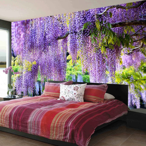 Custom Poster Printing 3D Romantic Purple Flower Vine Wall Painting