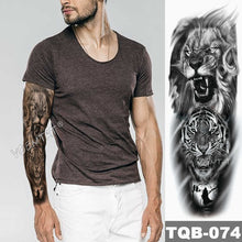 Laden Sie das Bild in den Galerie-Viewer, Large Arm Sleeve Tattoo Lion Crown King Rose Waterproof Temporary Tatoo Sticker Wild Wolf Tiger Men Full Skull Totem Tatto