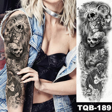 Charger l&#39;image dans la galerie, Large Arm Sleeve Tattoo Lion Crown King Rose Waterproof Temporary Tatoo Sticker Wild Wolf Tiger Men Full Skull Totem Tatto