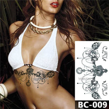 Charger l&#39;image dans la galerie, 1 Sheet Chest Body Tattoo Temporary Waterproof Jewelry Lace Totem Lotus Mandala tatto Decal Waist Art Tatoo Sticker Women