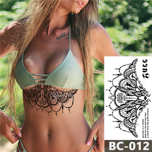 1 Sheet Chest Body Tattoo Temporary Waterproof Jewelry Lace Totem Lotus Mandala tatto Decal Waist Art Tatoo Sticker Women