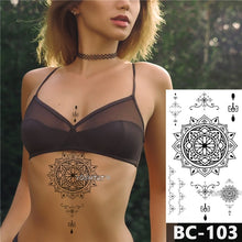 Load image into Gallery viewer, 1 Sheet Chest Body Tattoo Temporary Waterproof Jewelry Lace Totem Lotus Mandala tatto Decal Waist Art Tatoo Sticker Women