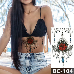 1 Sheet Chest Body Tattoo Temporary Waterproof Jewelry Lace Totem Lotus Mandala tatto Decal Waist Art Tatoo Sticker Women