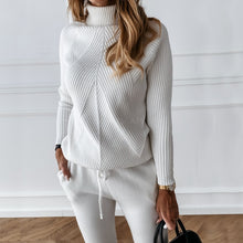 Laden Sie das Bild in den Galerie-Viewer, Women&#39;s tracksuit Turtleneck Sweater and Elastic Trousers Knitted Two Piece Set