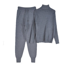 Load image into Gallery viewer, Women&#39;s tracksuit Turtleneck Sweater and Elastic Trousers Knitted Two Piece Set