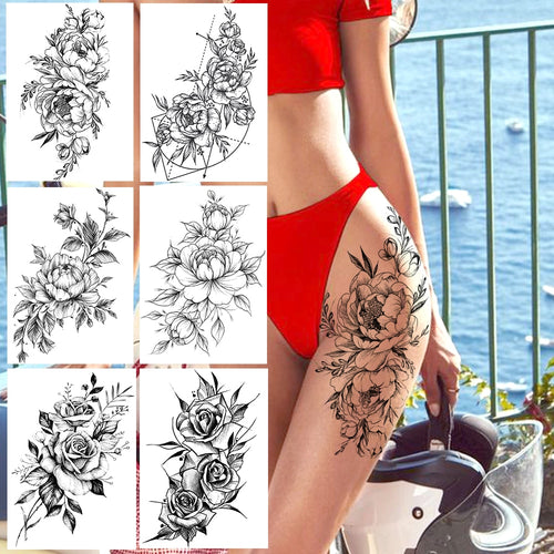 Realistic Sexy Peony Tattoos Temporary Women Adult Flower Arm Tattoos Sticker Waterproof Fake Floral Bloosom Body Leg Art Tatoos