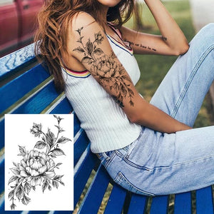 Realistic Sexy Peony Tattoos Temporary Women Adult Flower Arm Tattoos Sticker Waterproof Fake Floral Bloosom Body Leg Art Tatoos