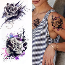 Carica l&#39;immagine nel visualizzatore di Gallery, Purple Rose Jewelry Water Transfer Tattoo Stickers Women Body Chest Art Temporary Tattoo Girl Waist Bracelet Flash Tatoos Flower