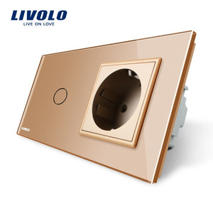 Livolo EU standard Touch Switch,Golden Crystal Glass Panel, 16A Wall Socket