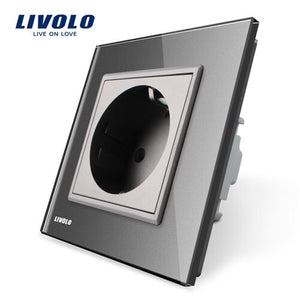 Livolo EU Standard Power Socket, Crystal Glass Panel, AC 110~250V 16A